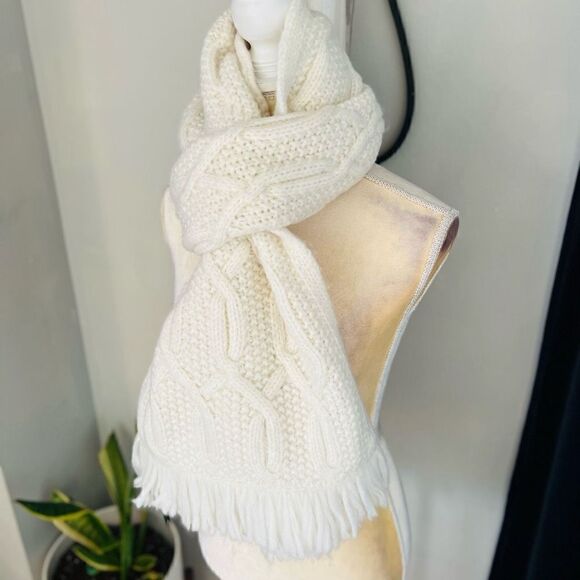 TED BAKER LONDON Homerton Cable Knit Wool Blend Scarf Wrap, Ivory/White, NWT - Picture 10 of 14